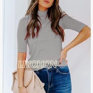 Gray short sleeve mock neck  turtleneck top size L EUC